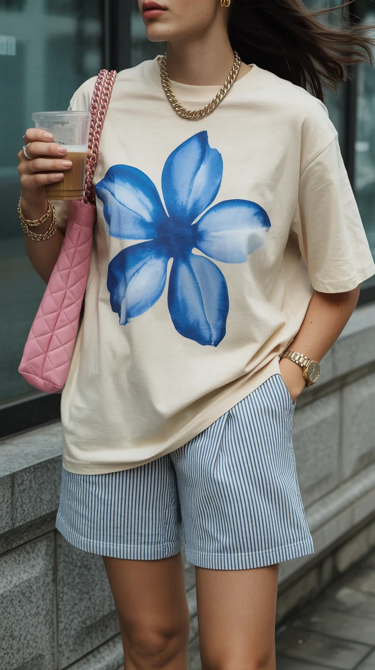 casual summer t-shirt outfit for women 2026 Statement Prints with Effortless Layers