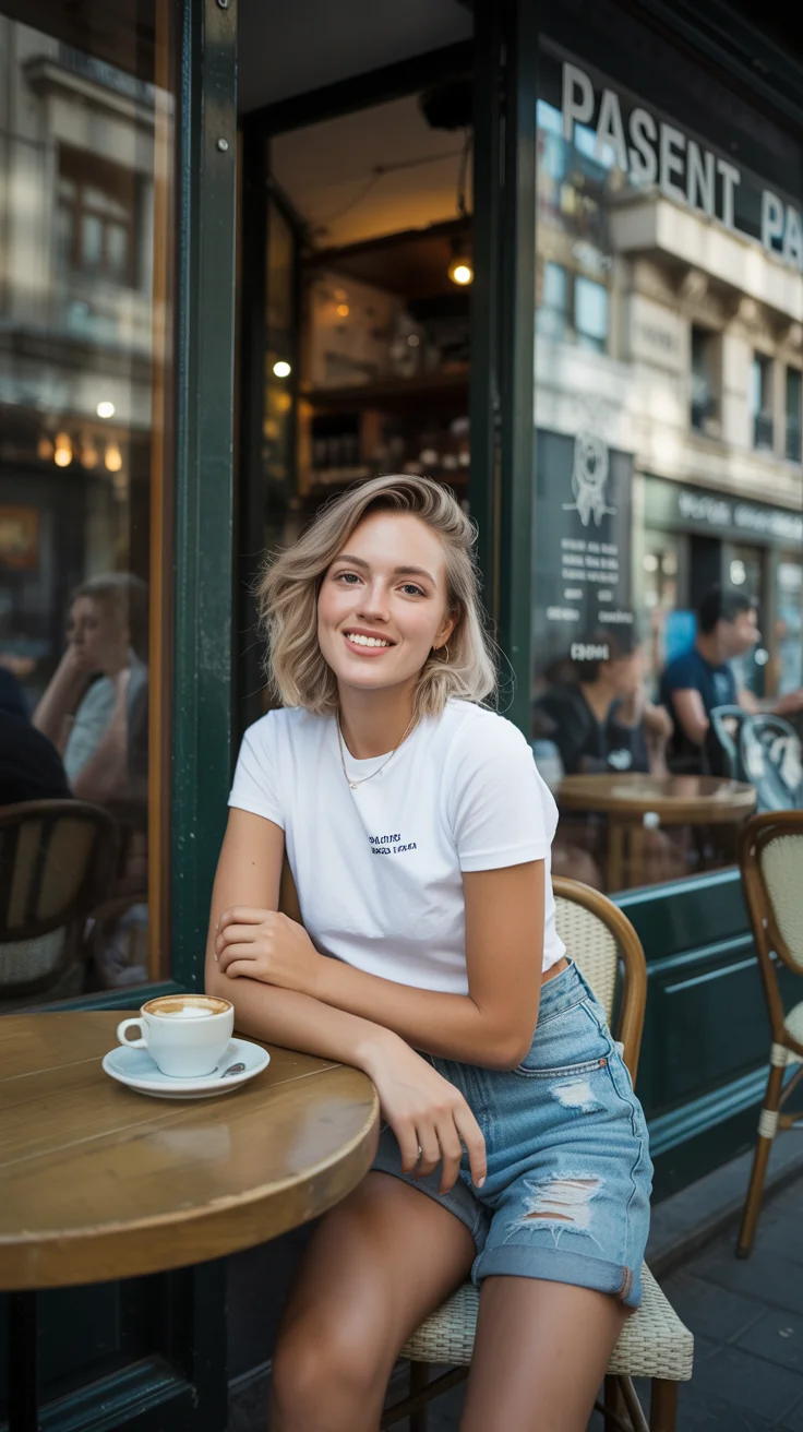 casual summer t-shirt outfit for women 2026 Classic White Tee and Coffee Run Confidence