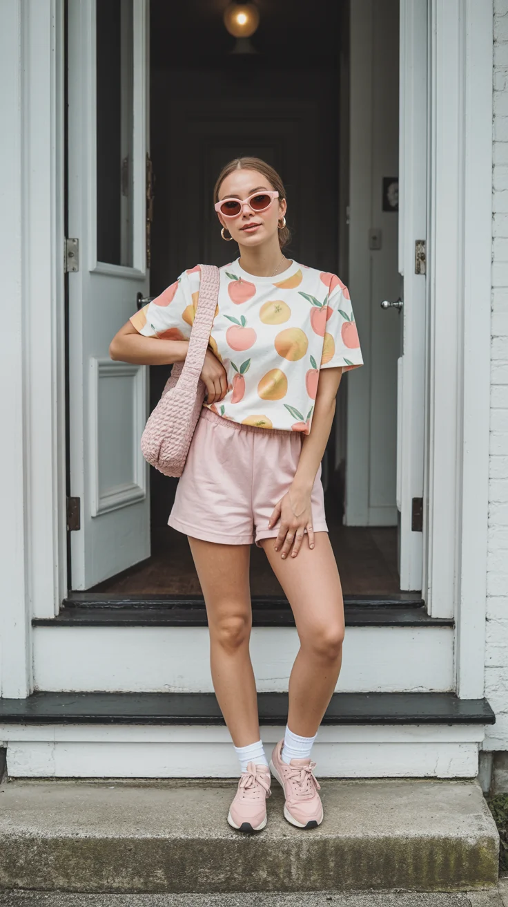 casual summer t-shirt outfit for women 2026 Playful Prints and Pastel Comfort