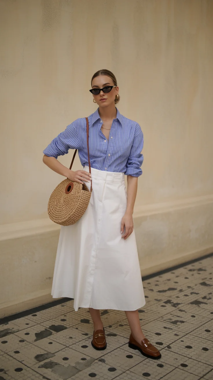 chic summer work outfits 2026 Soft Structure and That Effortless Blue Shirt Energy