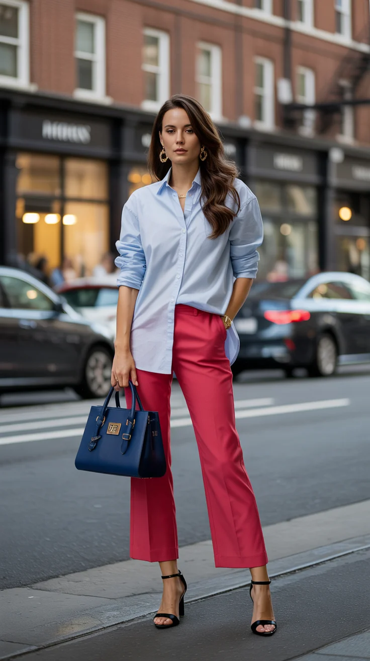 chic summer work outfits 2026 Color Pop Confidence with Tailored Ease