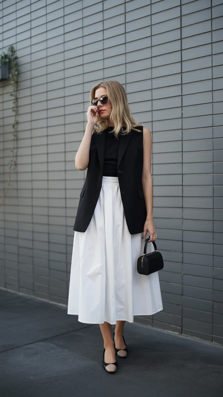 chic summer work outfits 2026 Modern Monochrome with a Sharp Edge