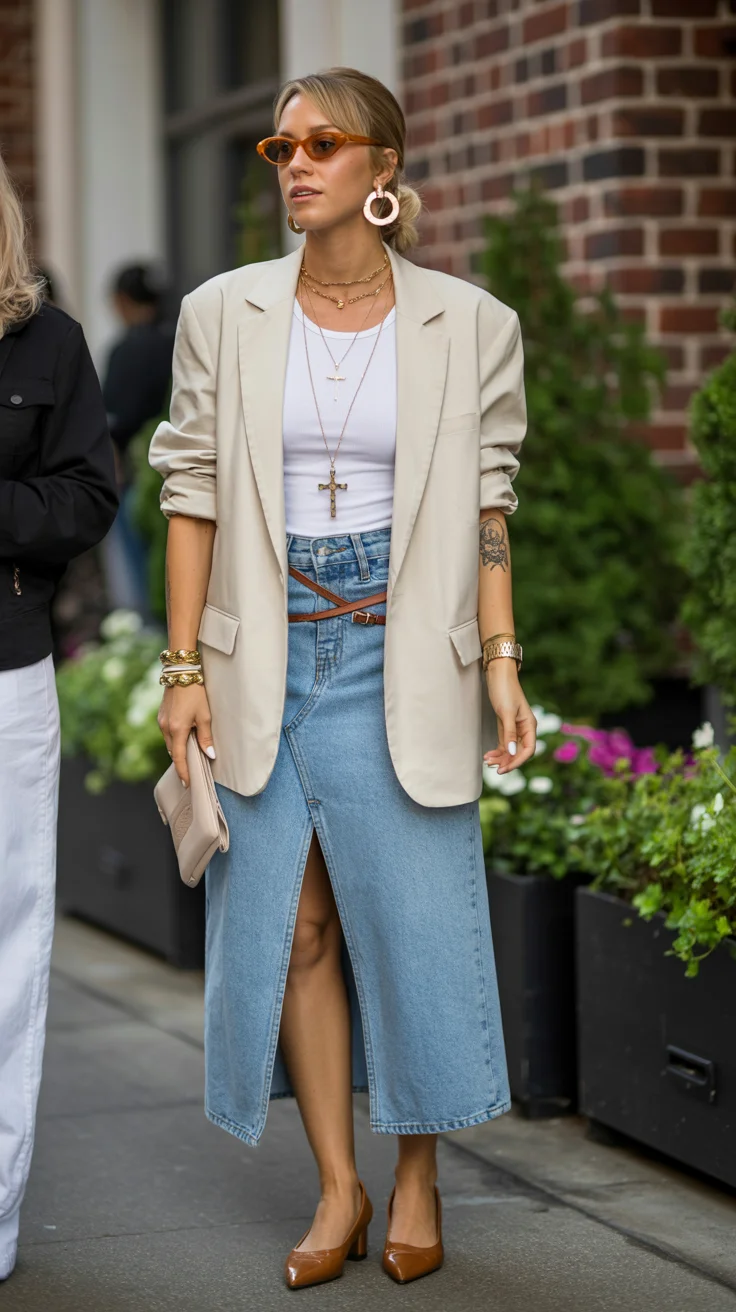 chic summer work outfits 2026 Layered Casual with a Downtown Edge