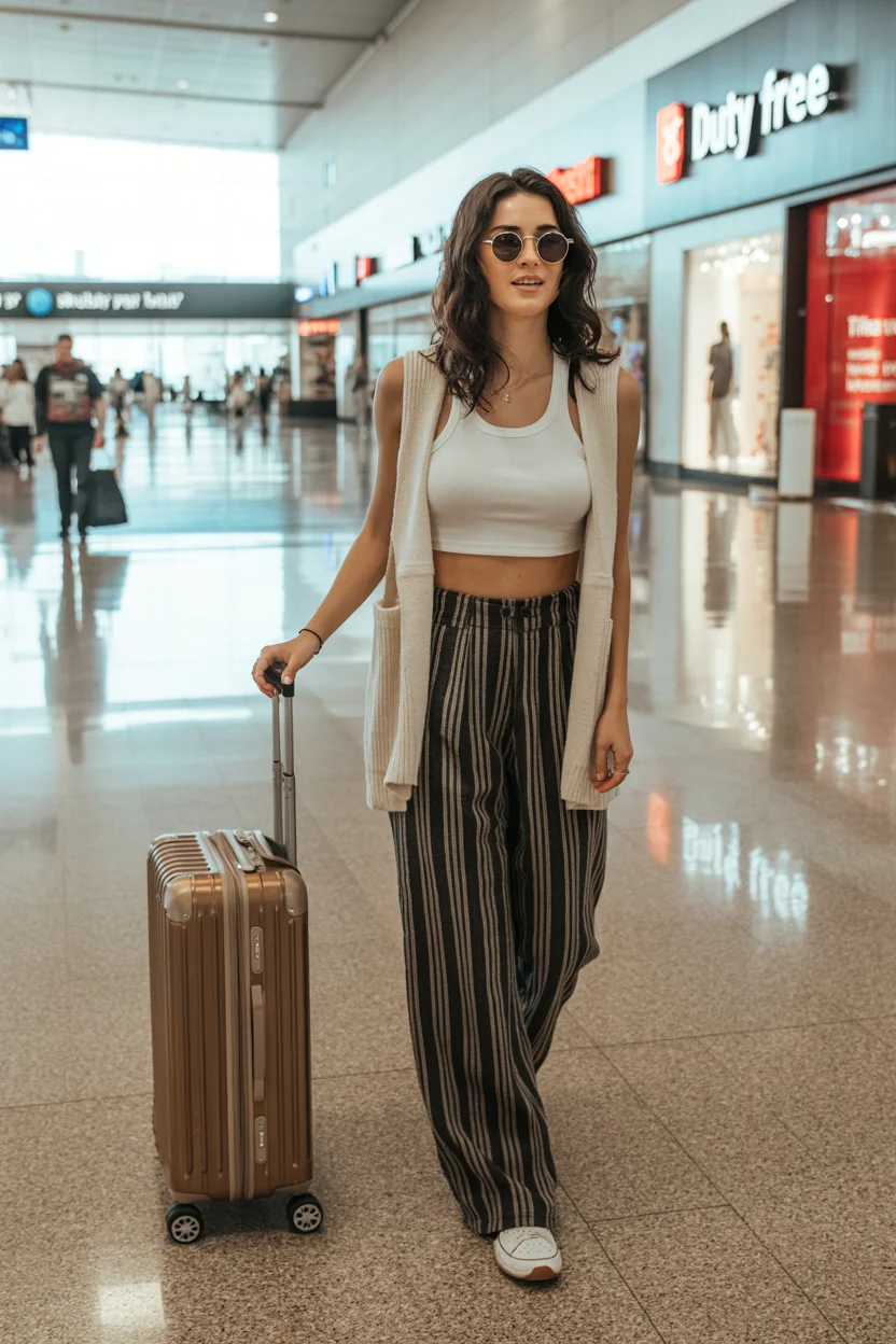 comfy airport outfits summer 2026 Soft Neutrals and Stripes for That Effortless Mood
