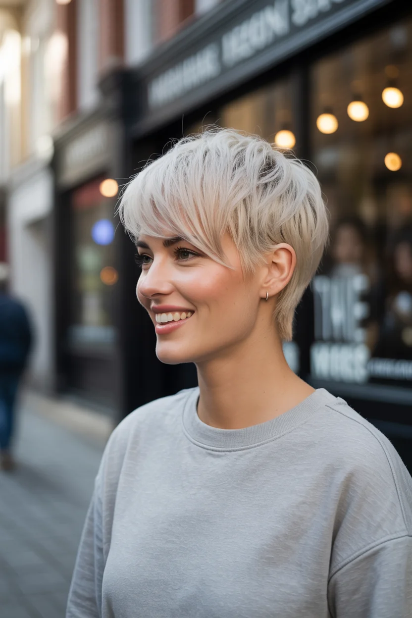 cute summer bixie haircut 2026 Ultra-Short Platinum Bixie with Edgy Texture