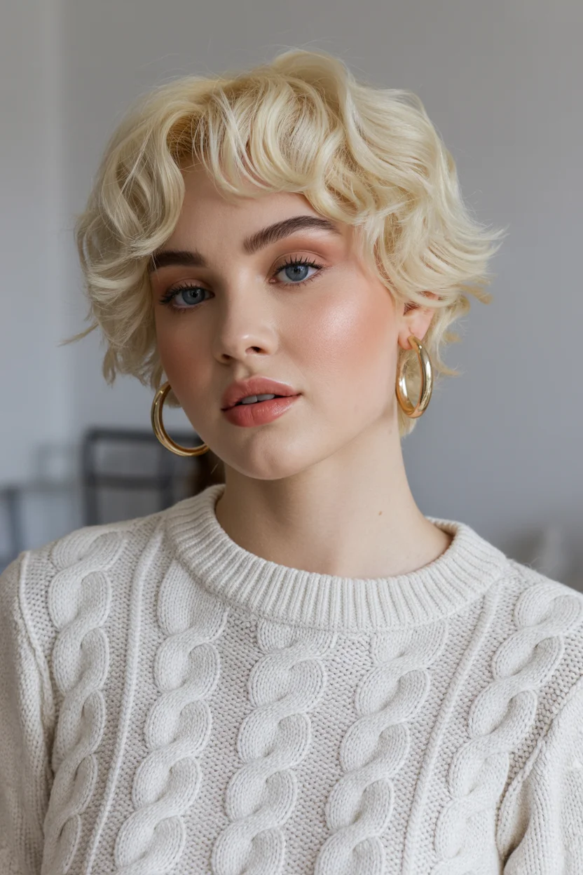 cute summer bixie haircut 2026 Curly Blonde Bixie with Vintage Softness