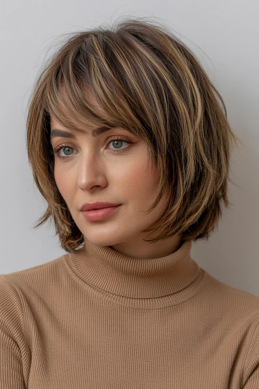 cute summer bixie haircut 2026 Textured Bixie with Caramel Highlights and Feathered Ends