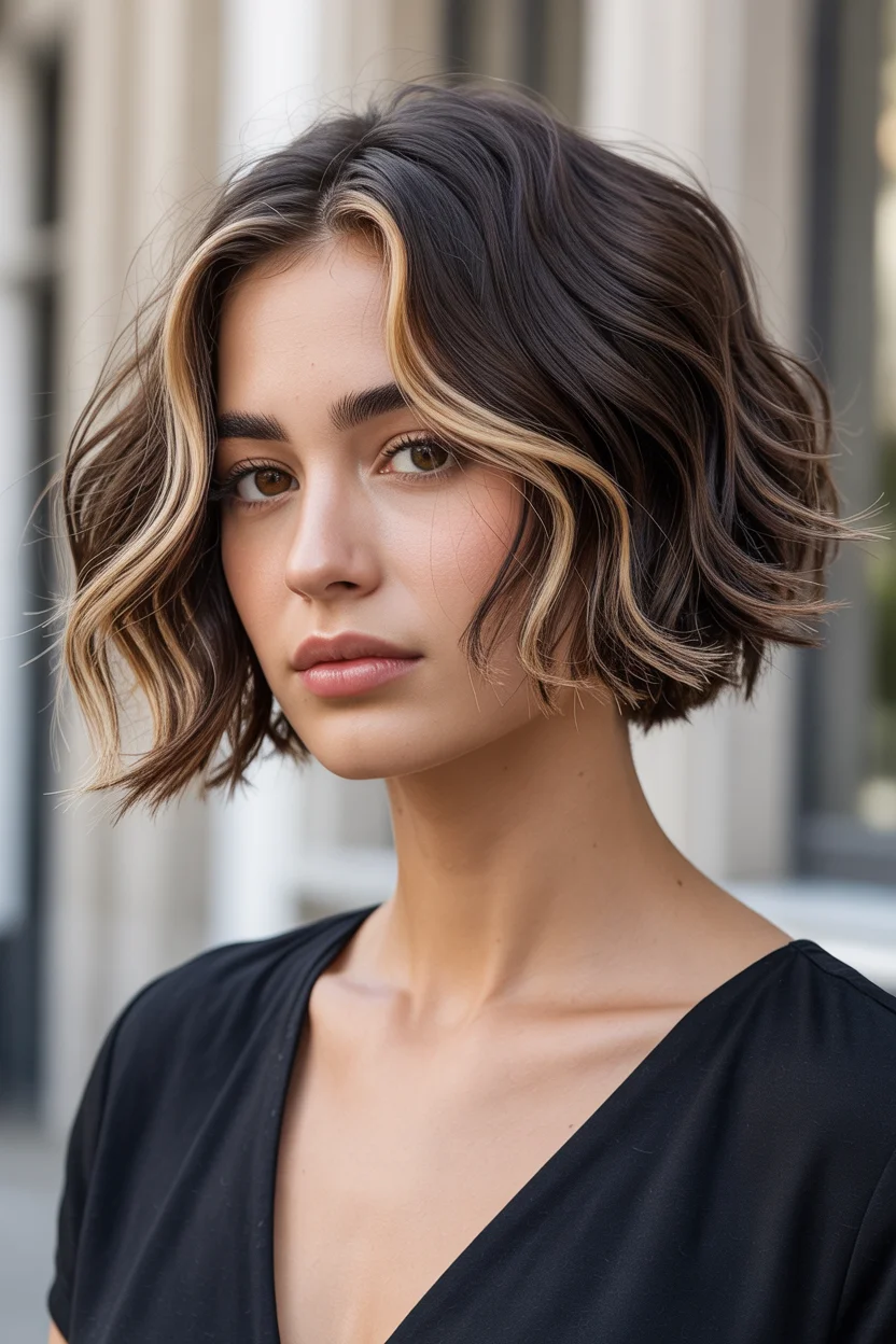 cute summer bixie haircut 2026 Wavy Textured Bixie with Face-Framing Highlights