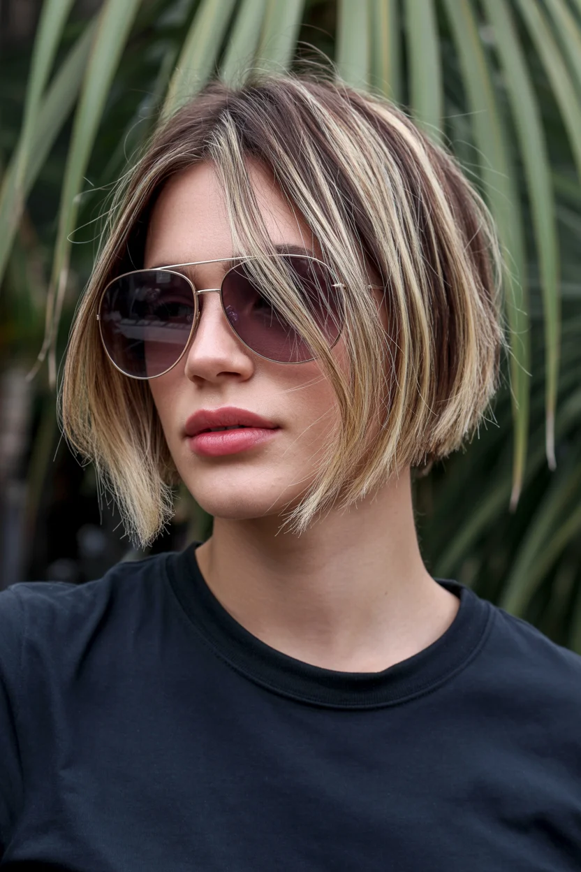 cute summer bixie haircut 2026 Sleek Summer Bixie with Face-Framing Blonde Contrast