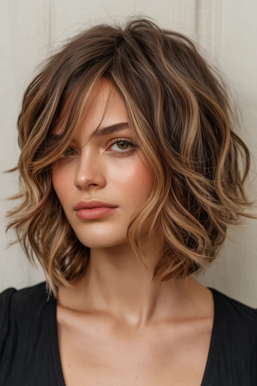 cute summer bixie haircut 2026 Soft Brunette Wavy Bixie with Lived-In Texture