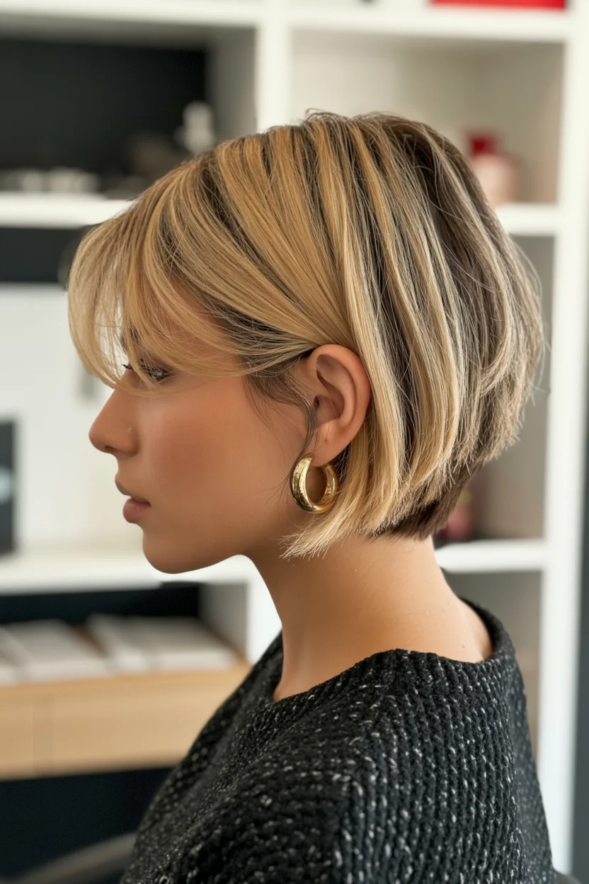 cute summer bixie haircut 2026 Precision Blonde Bixie with Tapered Nape