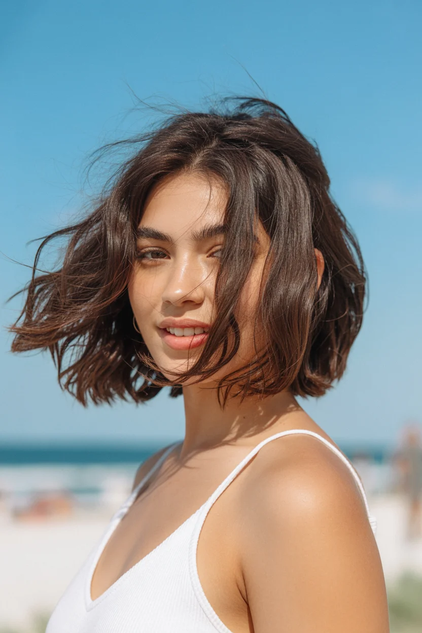 cute summer short haircuts 2026 Wind-Swept Beach Bob with Natural Movement