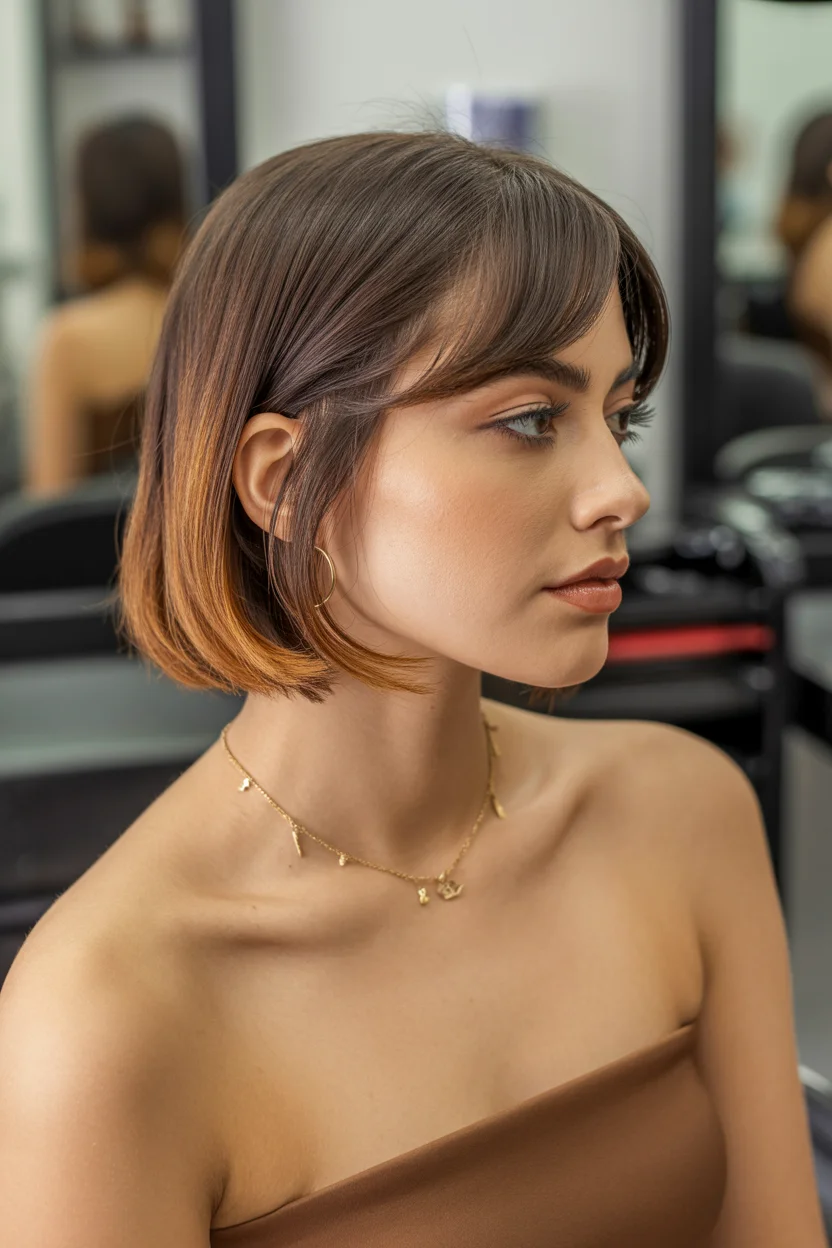 cute summer short haircuts 2026 Sleek Micro Bob with Subtle Ombre Detail