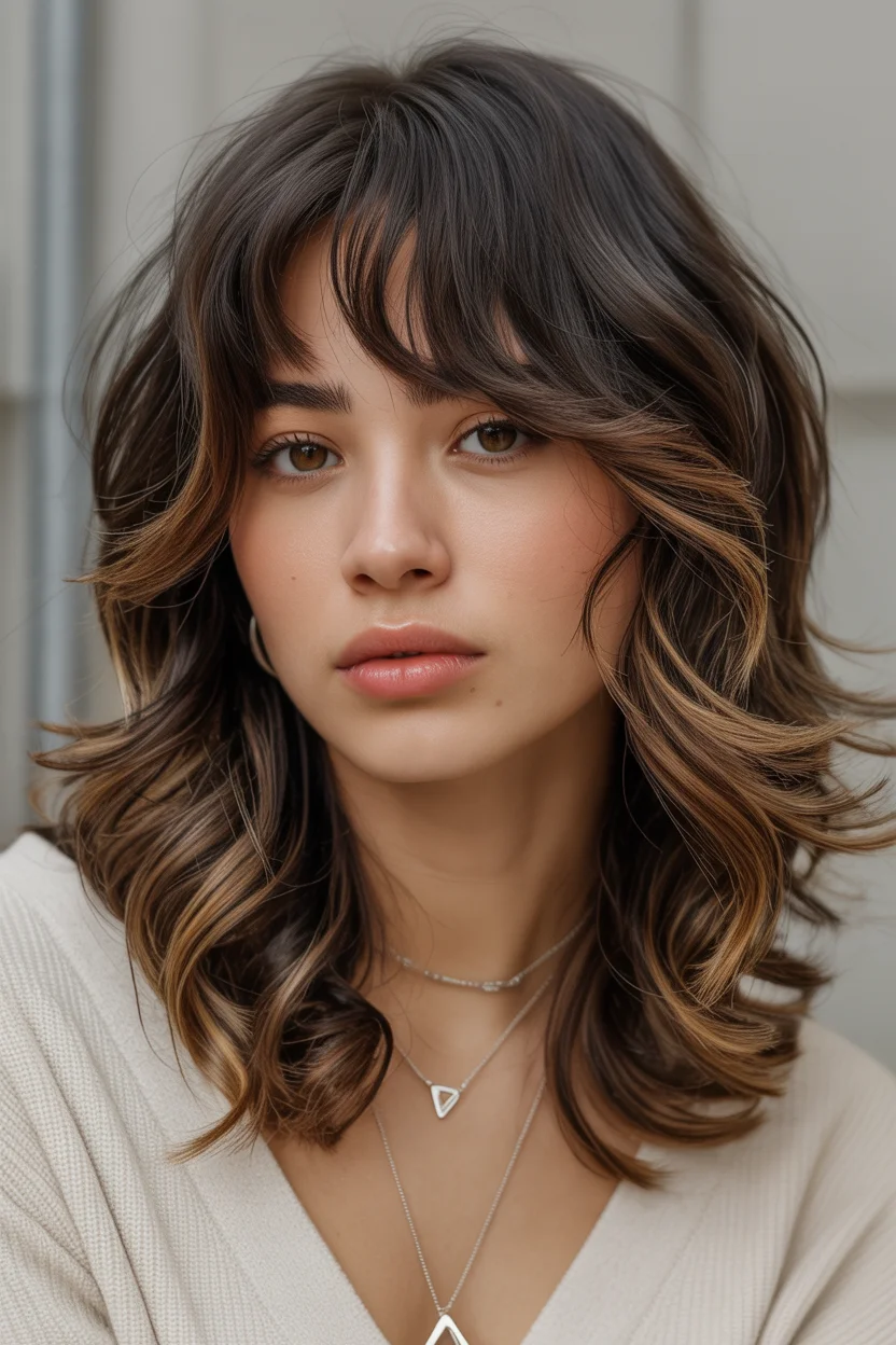edgy summer wolf cut 2026 Dimensional Brunette Wolf with Soft Highlights