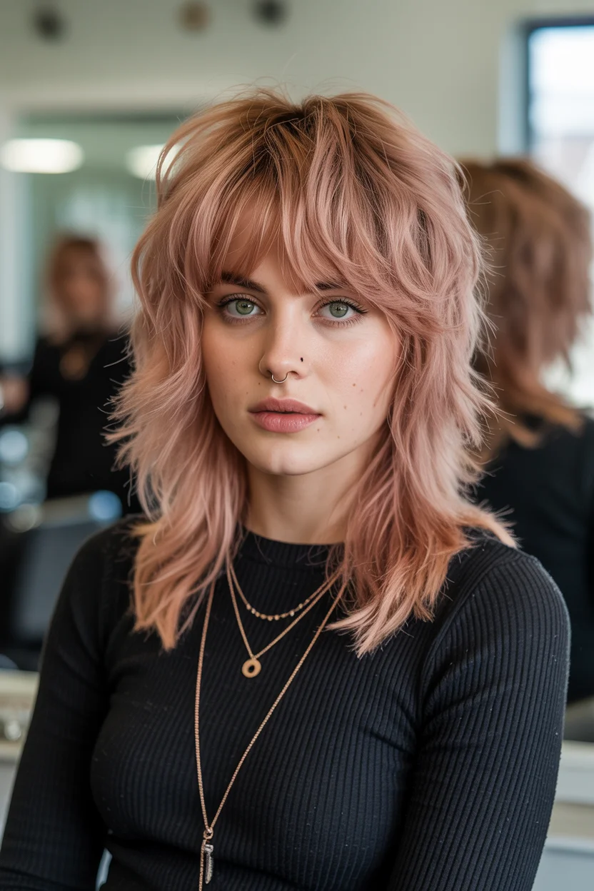 edgy summer wolf cut 2026 Pastel Pink Wolf with Playful Texture