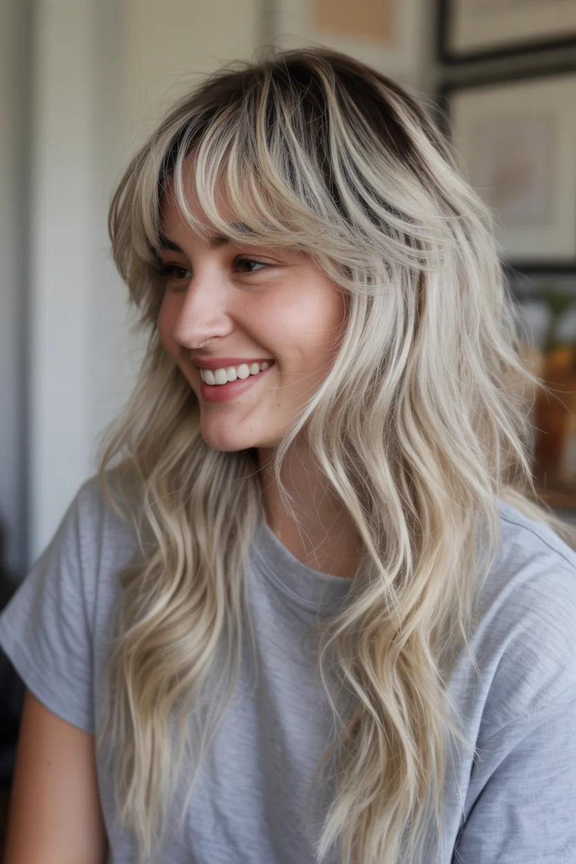 edgy summer wolf cut 2026 High Contrast Blonde Wolf with Statement Fringe