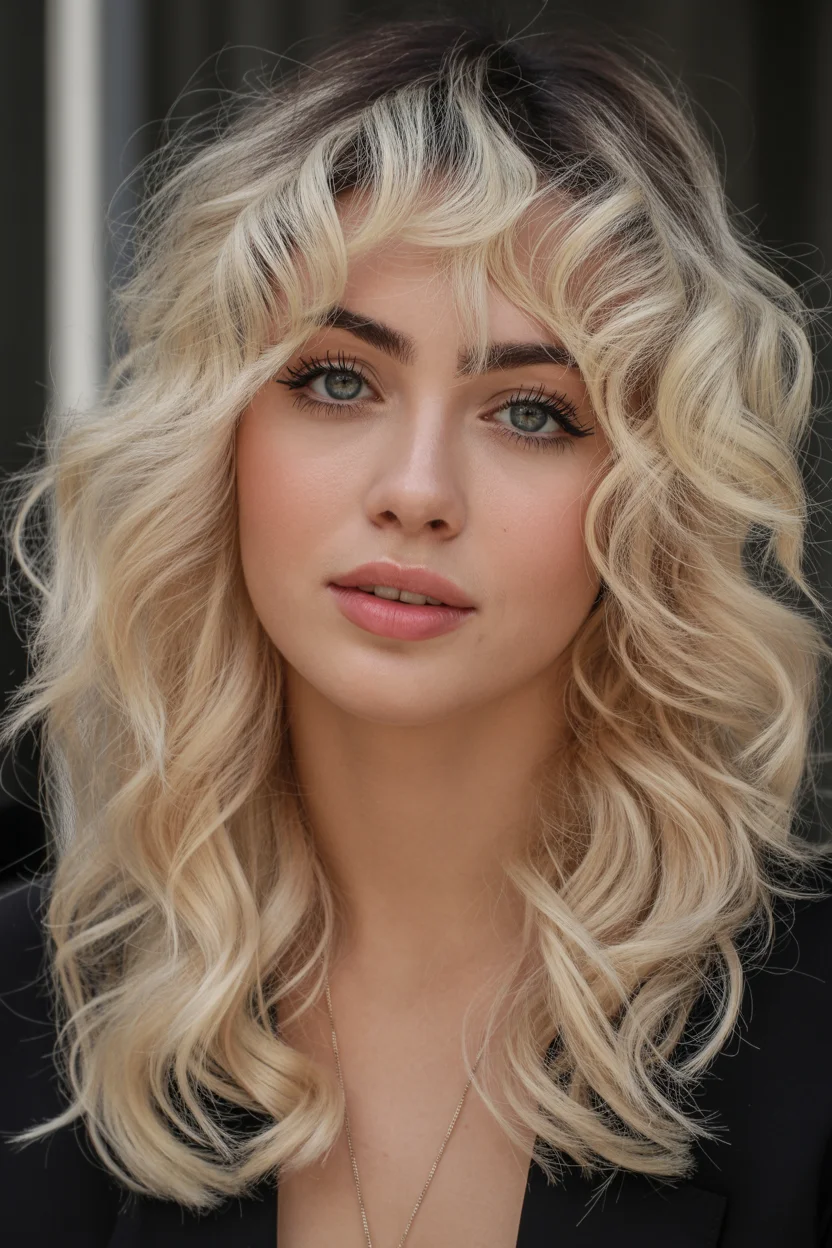 edgy summer wolf cut 2026 High Contrast Blonde Wolf with Soft Curl Definition