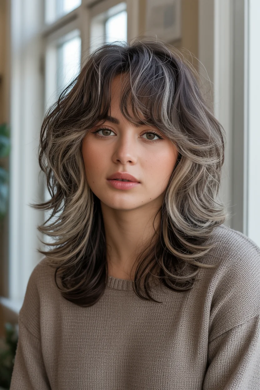 edgy summer wolf cut 2026 Cool Toned Smoky Wolf with Sculpted Layers