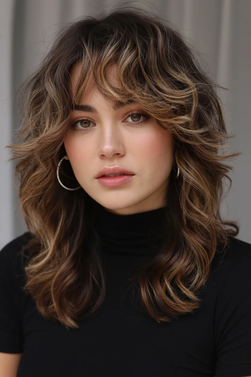 edgy summer wolf cut 2026 Textured Brunette Wolf with Effortless Waves