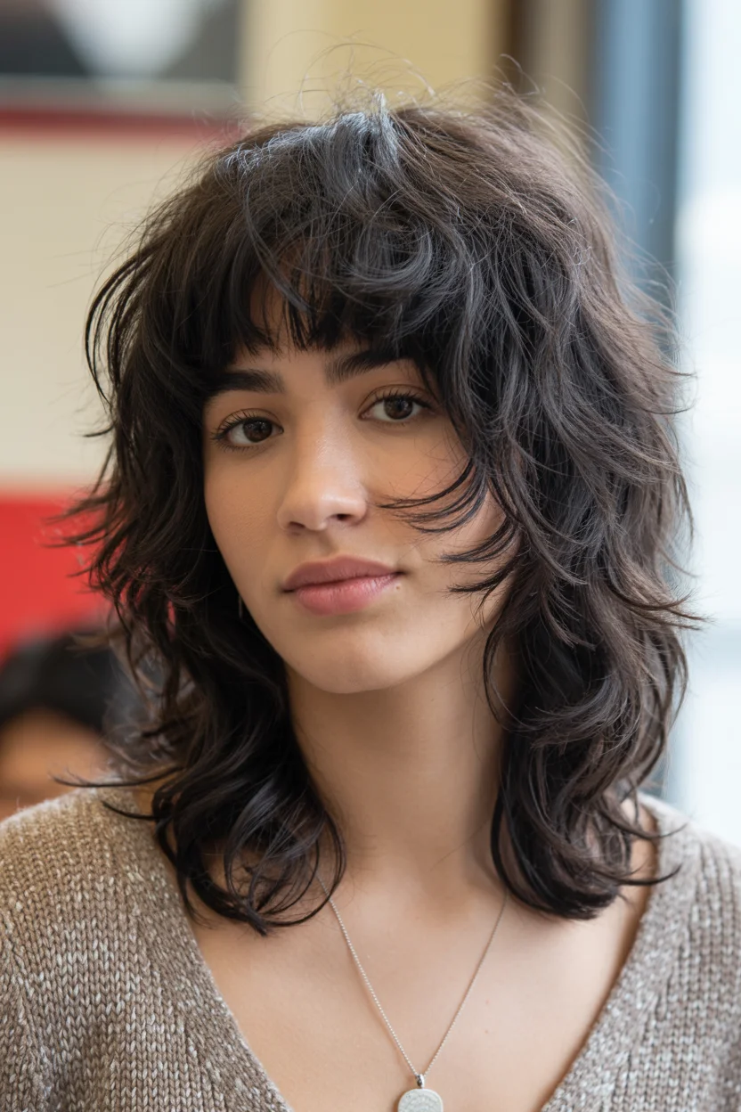 edgy summer wolf cut 2026 Dark Tousled Wolf with Effortless Volume
