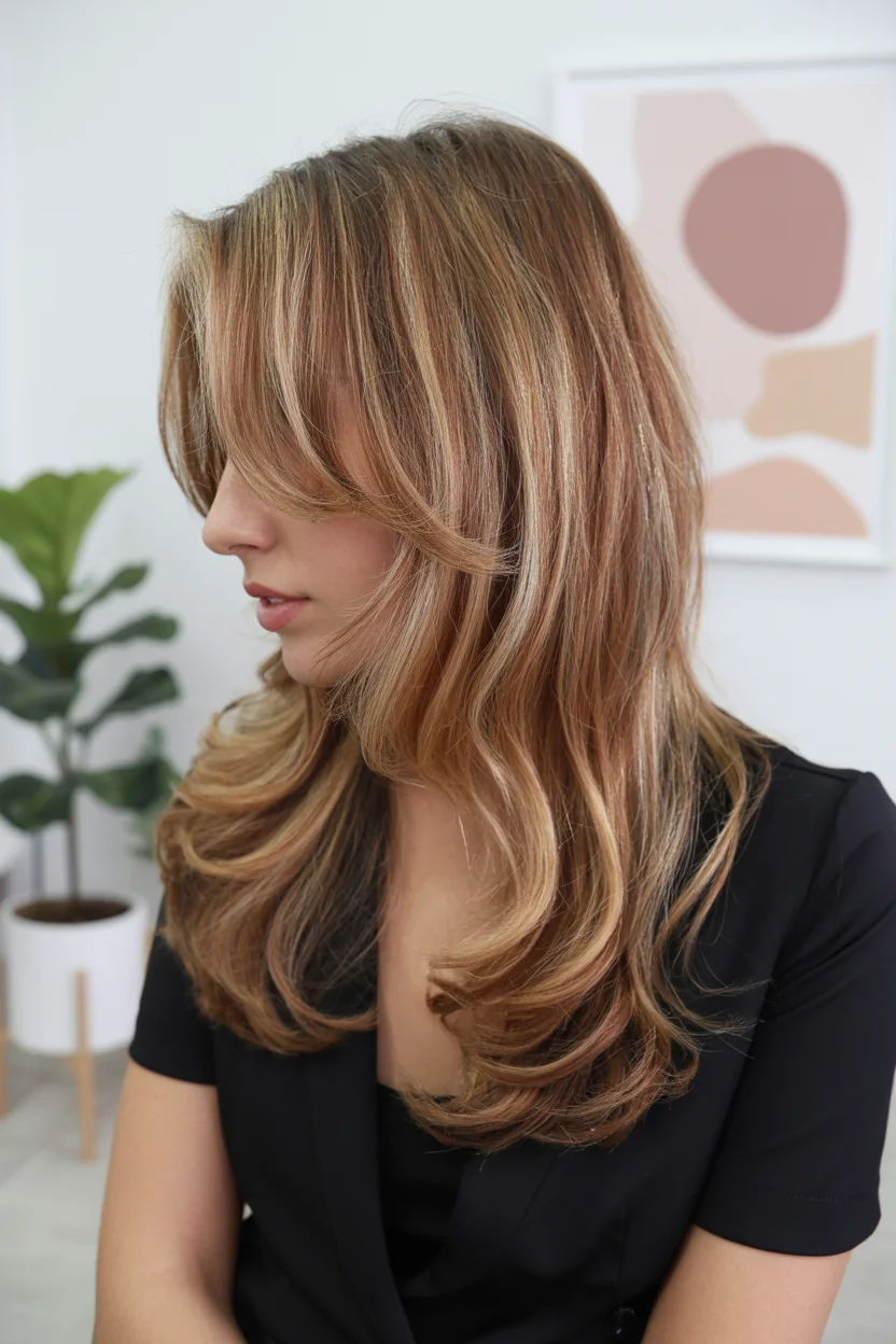 face framing summer butterfly haircut 2026 Soft Golden Layers with Feathered Side Bangs