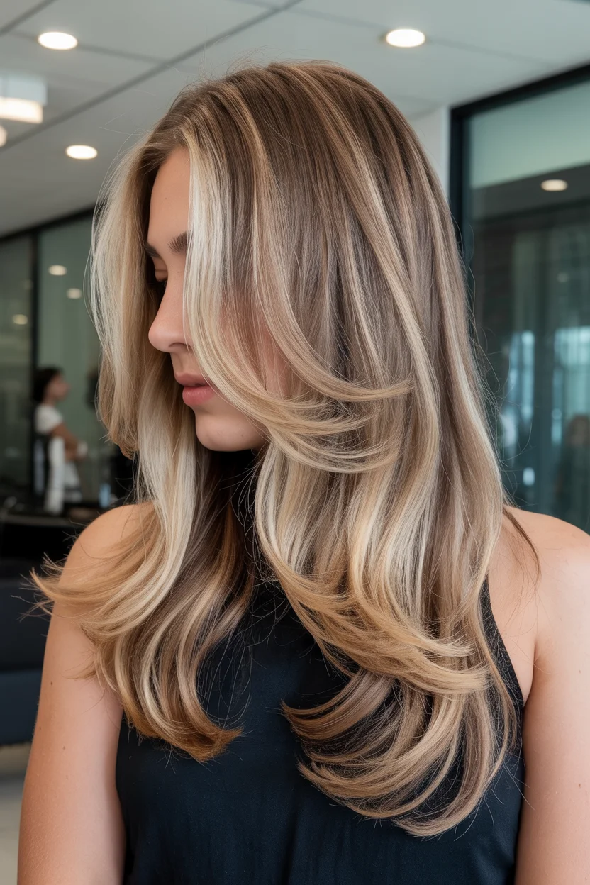 face framing summer butterfly haircut 2026 Beige Blonde Flow with Sculpted Butterfly Movement