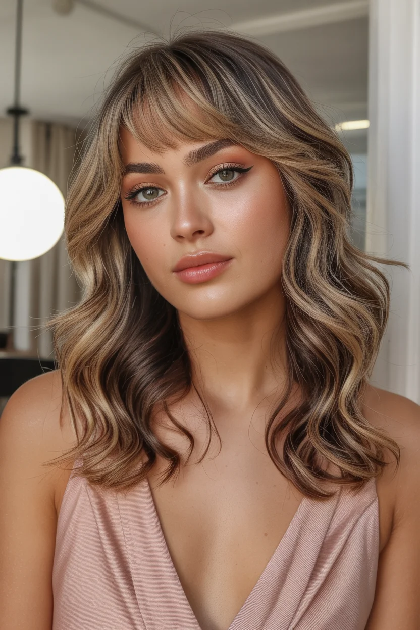 face framing summer butterfly haircut 2026 Soft Glam Butterfly with Defined Waves and Micro Fringe