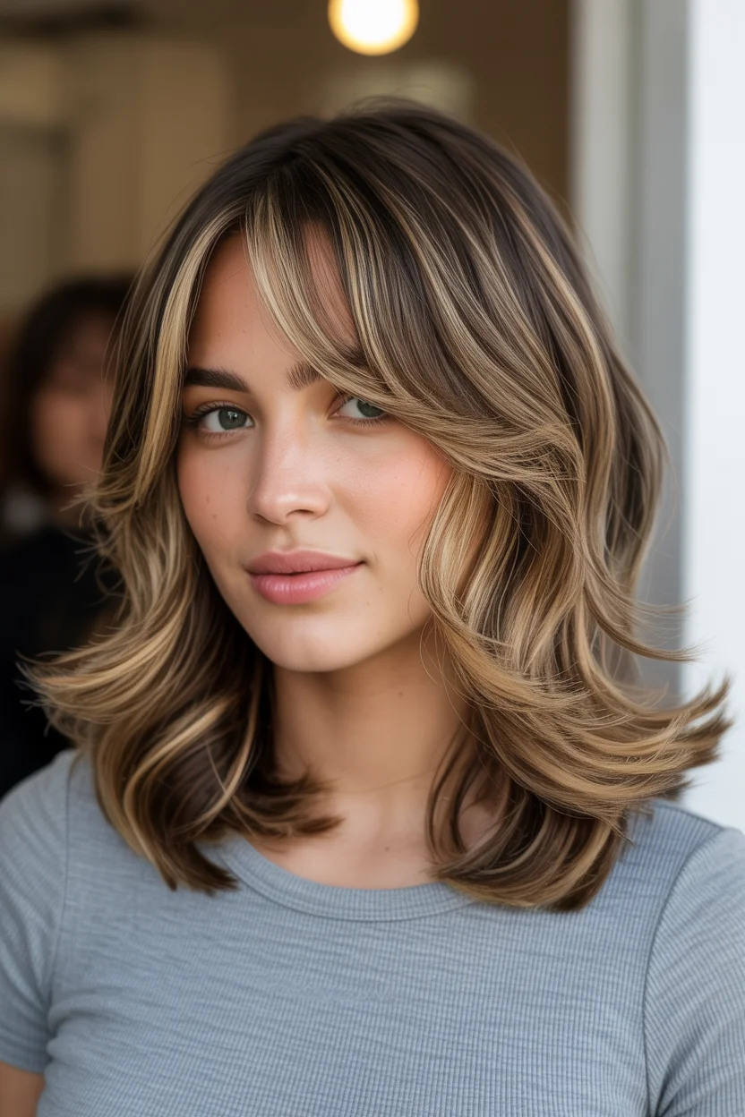 face framing summer butterfly haircut 2026 Textured Mid-Length Butterfly with Soft Flicked Ends