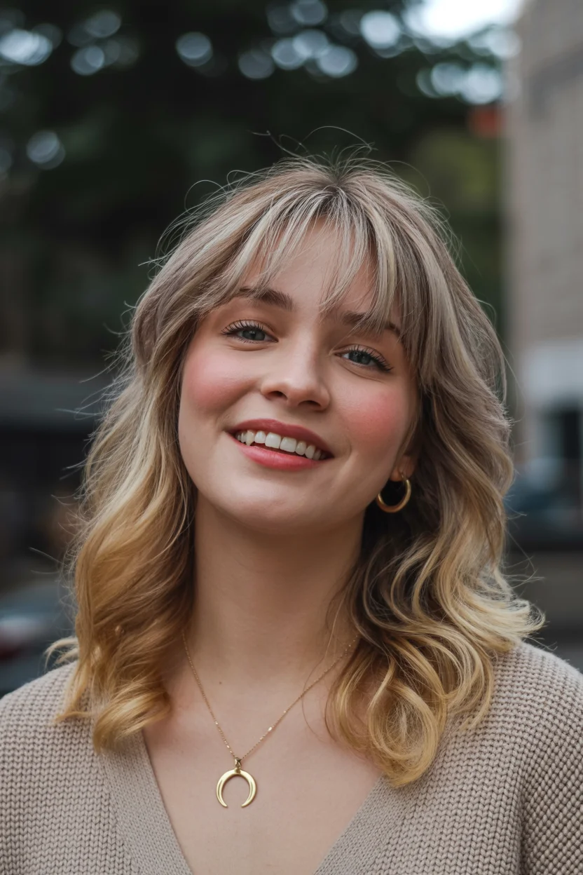 face-framing summer haircuts with bangs 2026 Soft Blonde Layers with Airy Fringe Energy