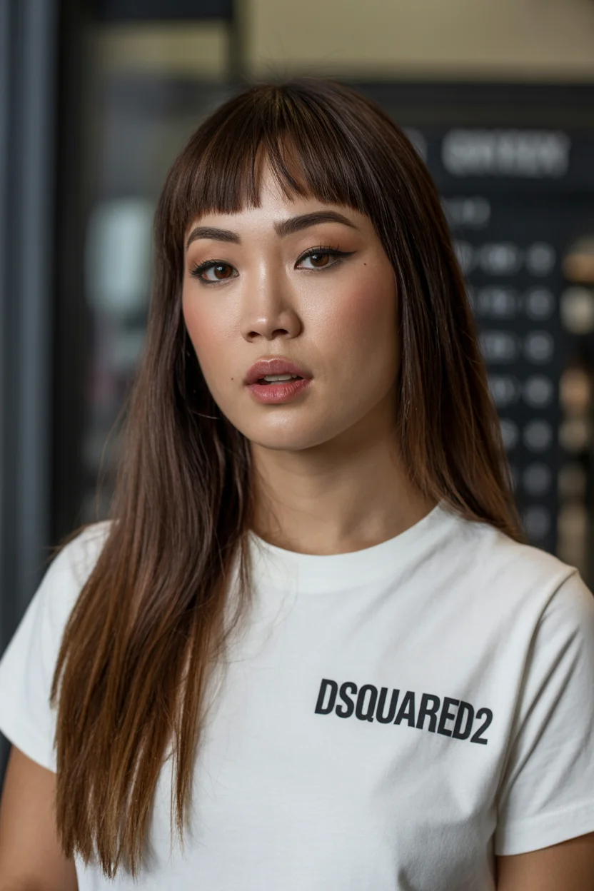 face-framing summer haircuts with bangs 2026 Sleek Straight Length with Micro Blunt Fringe