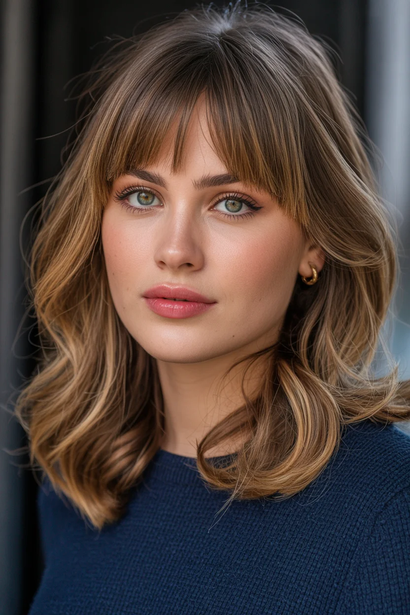 face-framing summer haircuts with bangs 2026 Layered Mid-Length with Soft Precision Bangs
