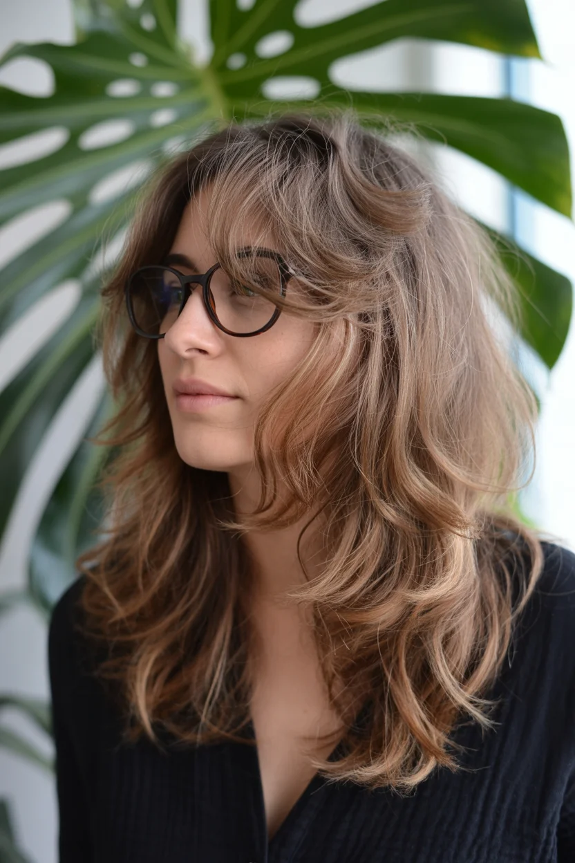 face-framing summer haircuts with bangs 2026 Effortless Waves with Curtain Bangs and Natural Volume