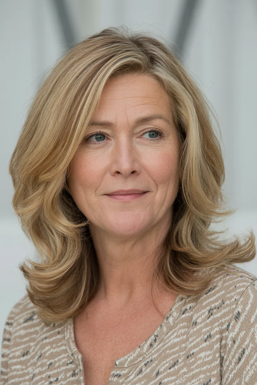 flattering summer haircuts for women over 50 2026 Classic Feathered Layers With Soft Movement