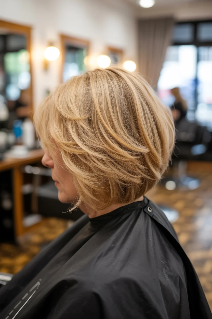 flattering summer haircuts for women over 50 2026 Layered Blonde Bob With Airy Volume
