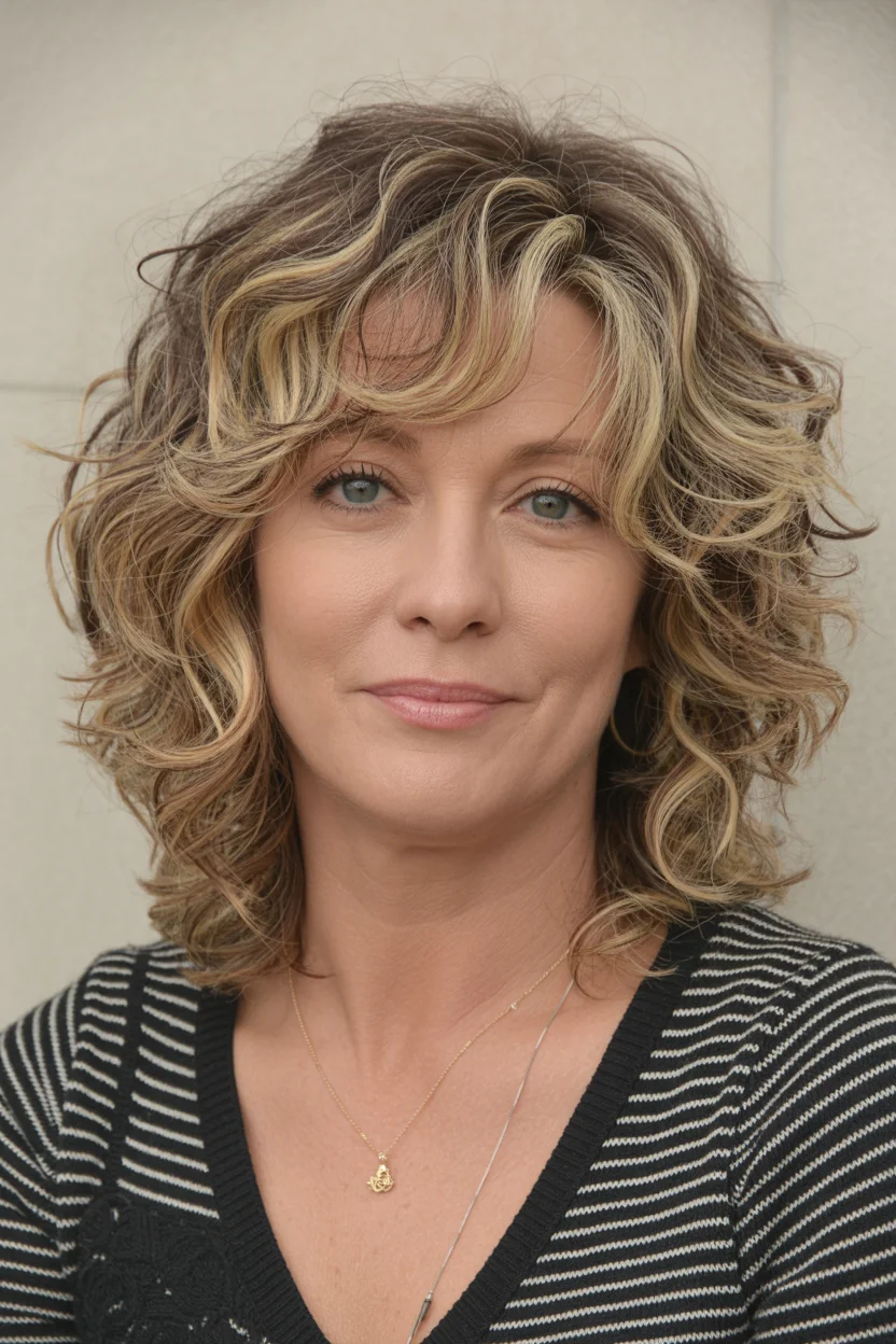 flattering summer haircuts for women over 50 2026 Textured Curly Layers With Playful Dimension