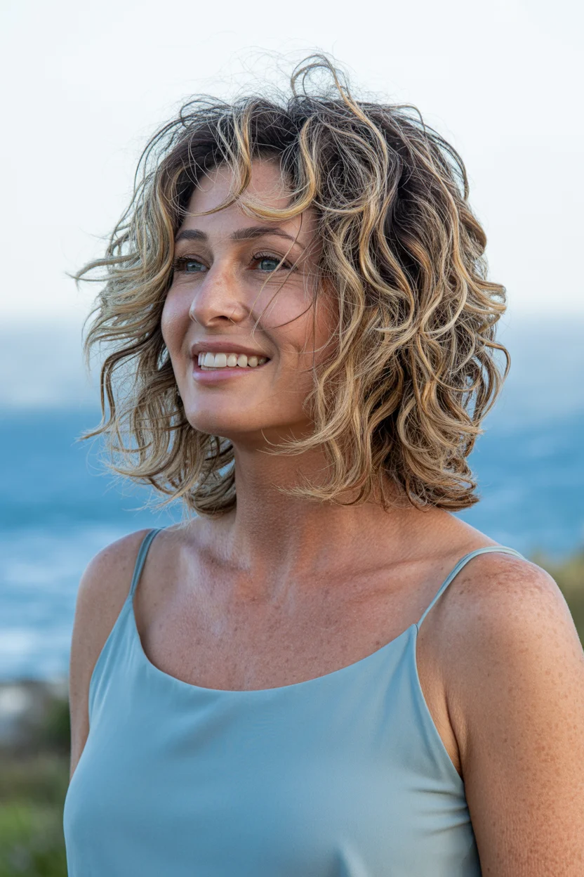 flattering summer haircuts for women over 60 2026 Beachy Layered Waves With Sun-Kissed Dimension