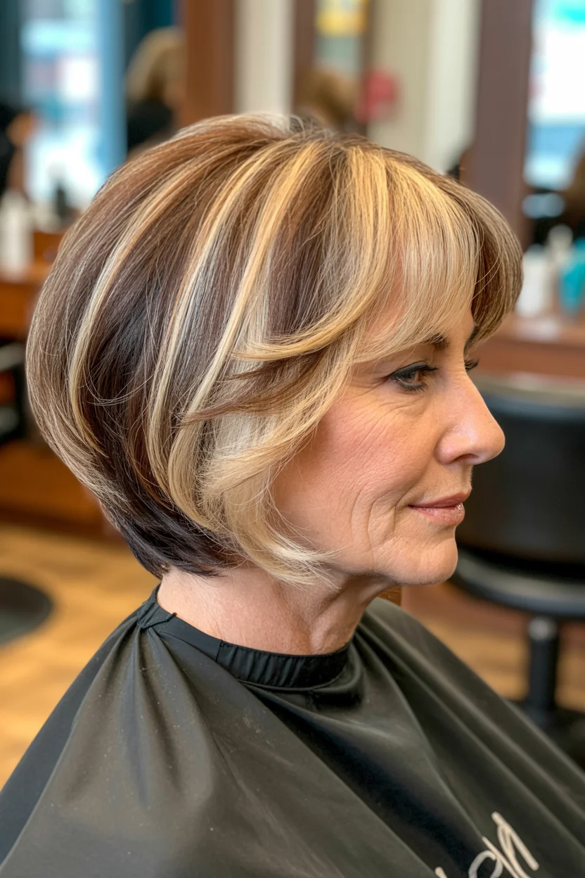 flattering summer haircuts for women over 60 2026 Dimensional Highlighted Bob With Sculpted Layers