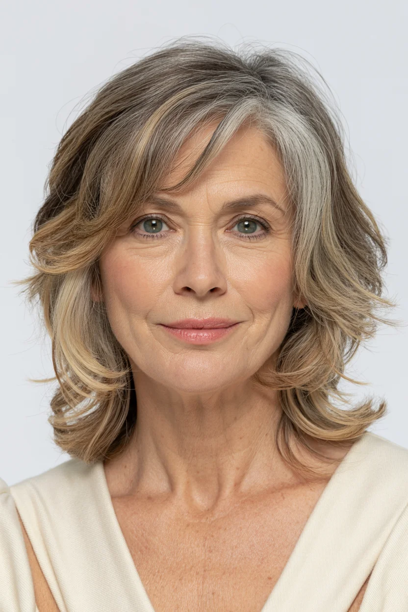 flattering summer haircuts for women over 60 2026 Layered Shoulder-Length Cut With Subtle Dimension