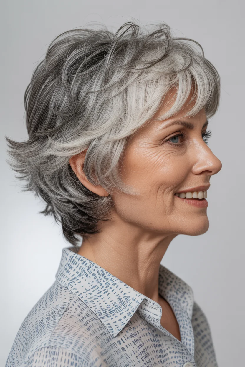 flattering summer haircuts for women over 60 2026 Airy Silver Shag With Lifted Crown Energy