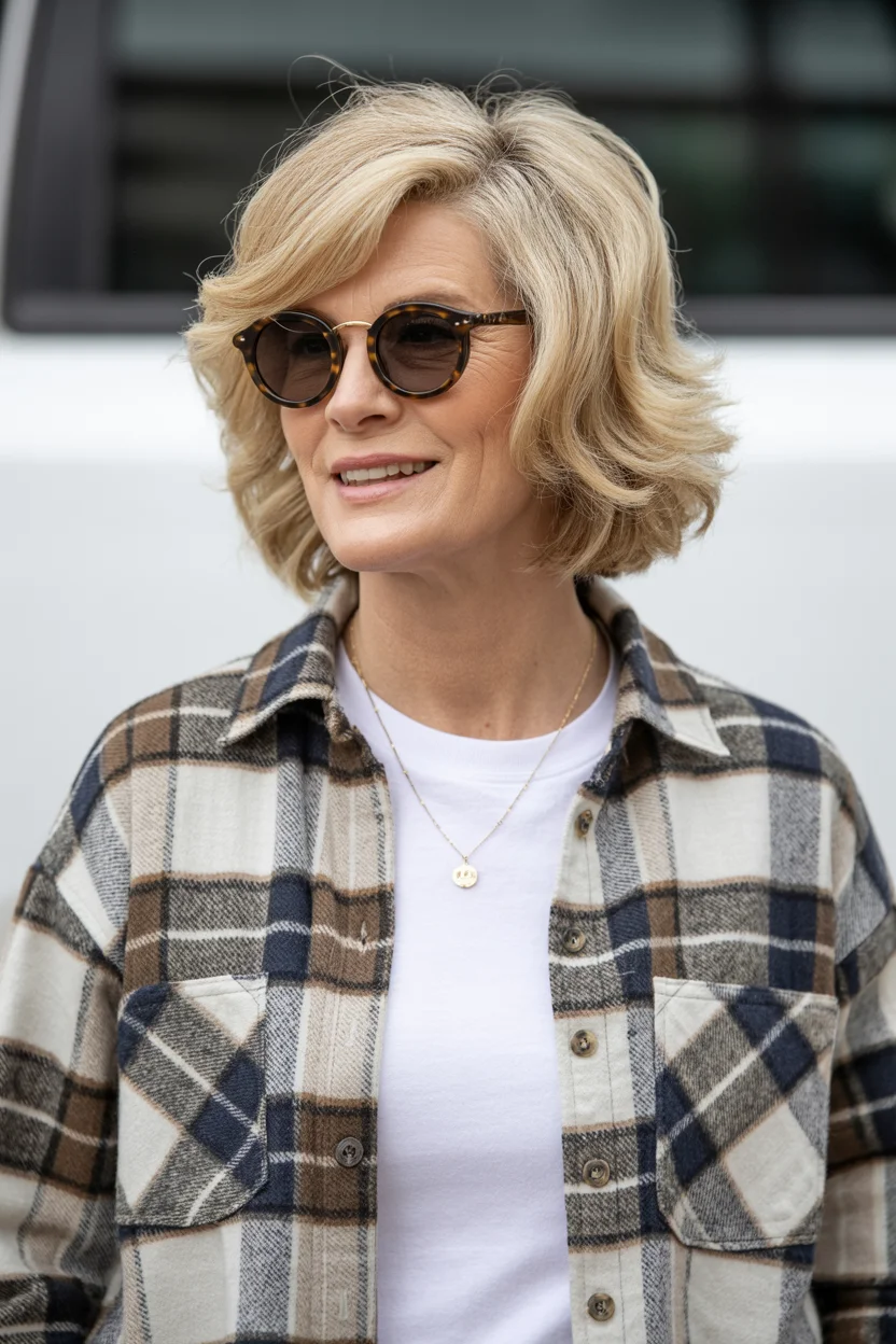 flattering summer haircuts for women over 60 2026 Soft Golden Layered Bob With Effortless Volume
