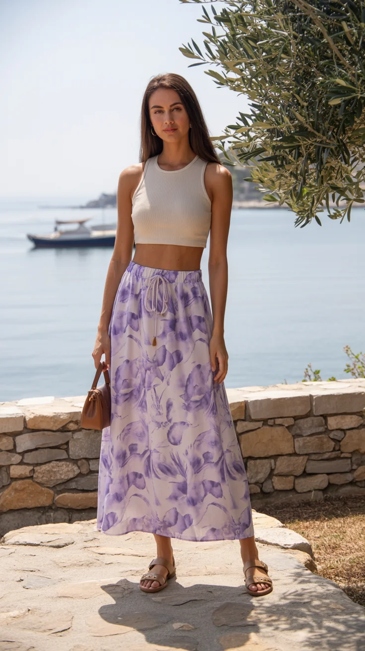 floral summer skirt outfits 2026 lavender florals and coastal calm energy