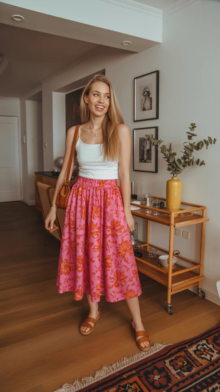 floral summer skirt outfits 2026 bright florals and playful indoor summer