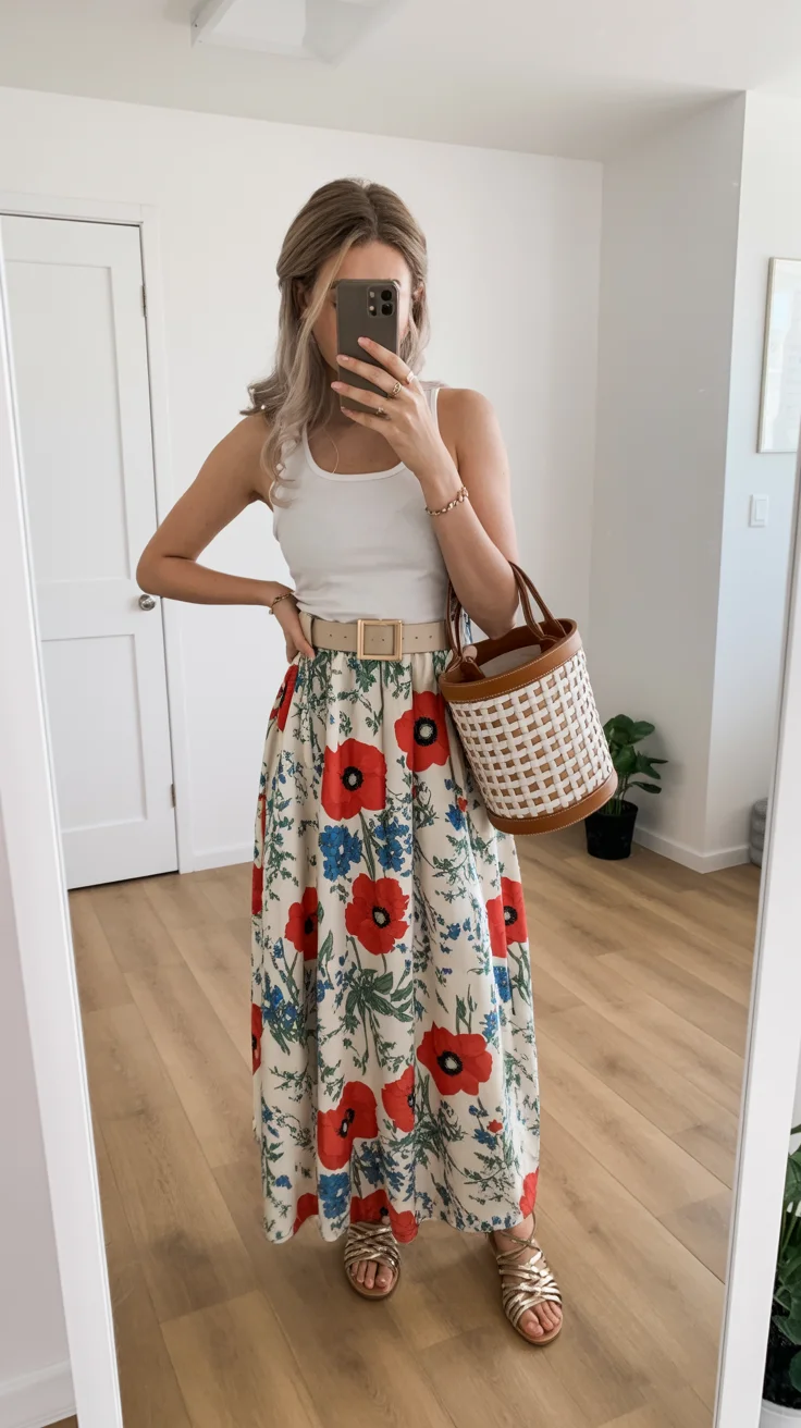 floral summer skirt outfits 2026 playful florals with a structured twist