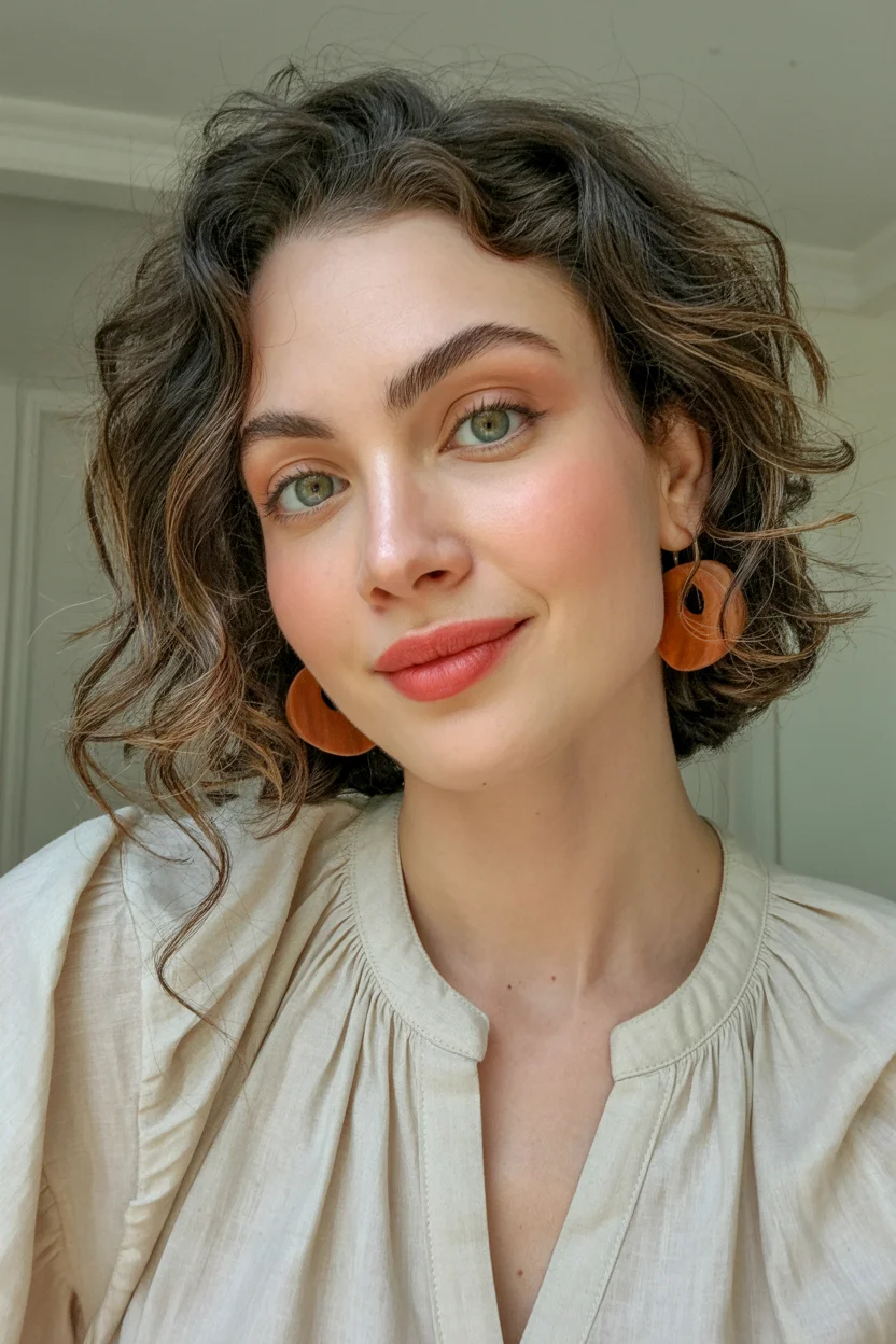layered summer haircuts for fuller faces 2026 Soft Curly Layered Bob with Natural Volume