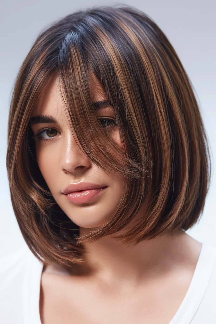 layered summer haircuts for fuller faces 2026 Sleek Layered Bob with Face-Framing Precision