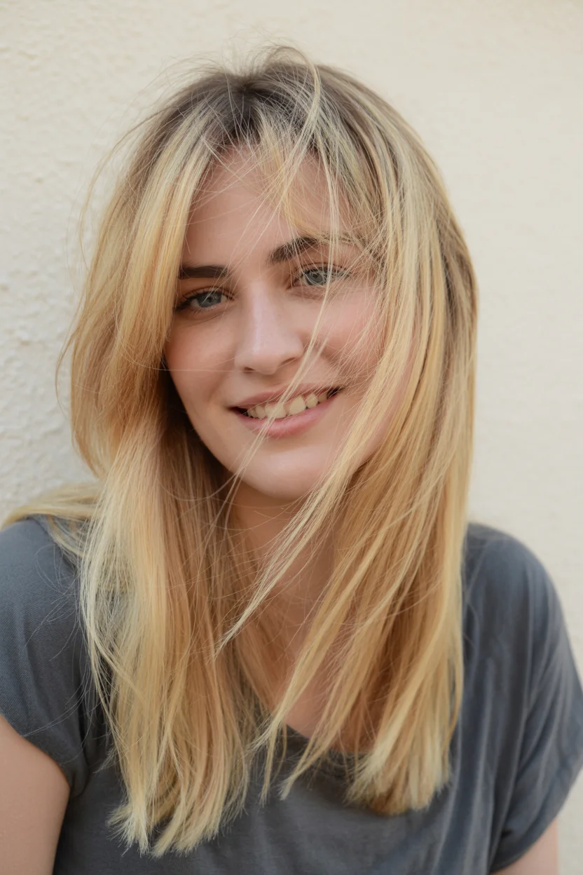 layered summer haircuts for fuller faces 2026 Feathered Blonde Layers with Airy Separation