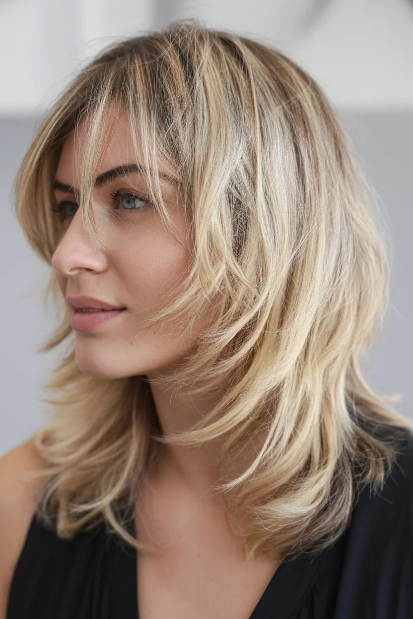 layered summer haircuts for thin fine hair 2026 Layered Blonde Lob with Natural Summer Texture