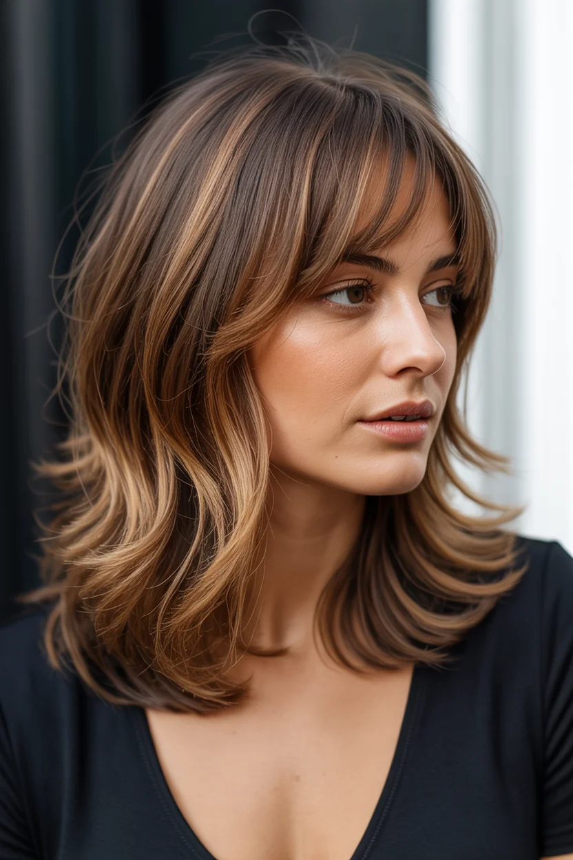layered summer haircuts for thin fine hair 2026 Soft Flicked Layers with Natural Brunette Warmth