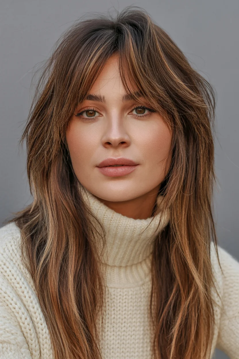 layered summer haircuts for thin fine hair 2026 Long Layered Texture with Subtle Fringe Detail
