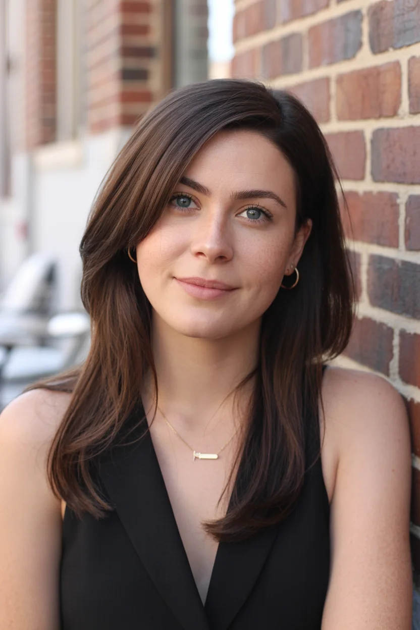 layered summer haircuts for thin fine hair 2026 Clean Mid-Length Layers with Side-Parted Simplicity